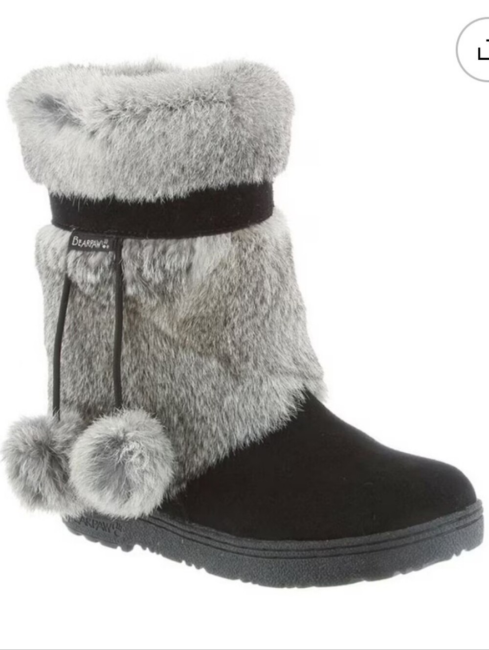 BearPaw Tama 2 Rabbit Fur Cuff Winter Boots with Black Suede Foot Size 9